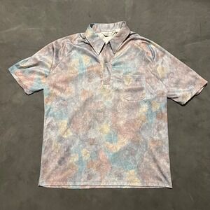 Vintage LILLY DACHE mens Shirt DISCO club POLO Golf XL abstract OPEN COLLAR 70'S
